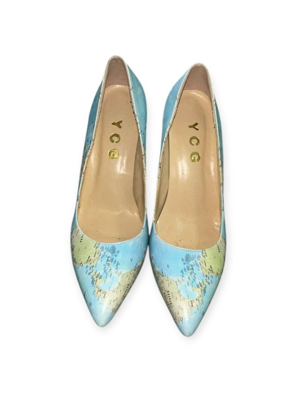YCG Global Map Print Pointed Toe Pumps, Size 8, NWOT - Picture 5 of 13